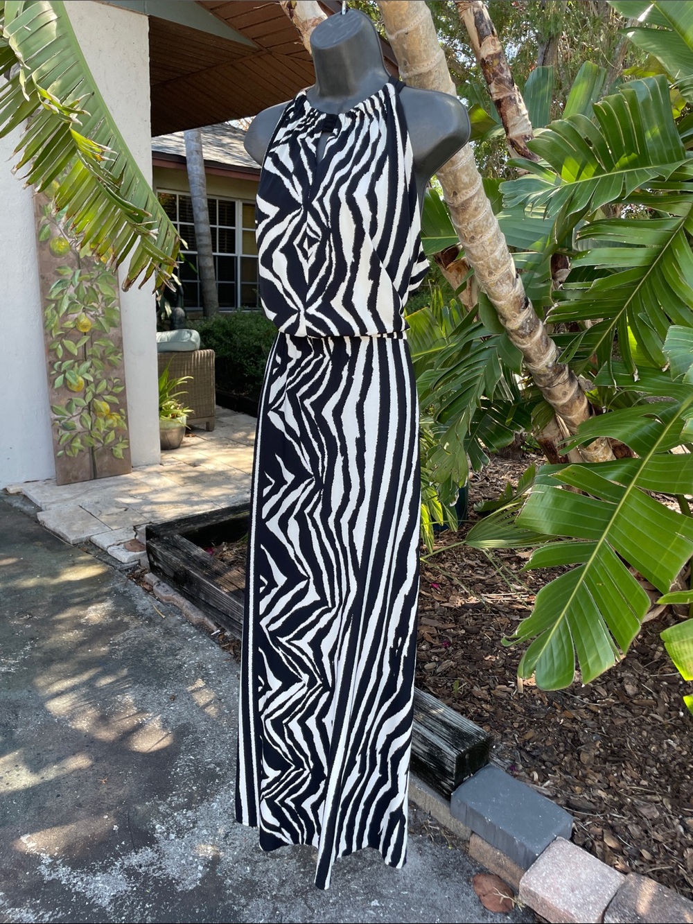 Chico’s zebra print halter look maxi dress